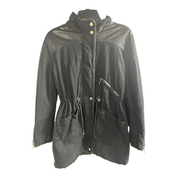 French Connection Black Parka Jacket Below Waist Size Medium Winter Fall Stylish - Picture 1 of 9